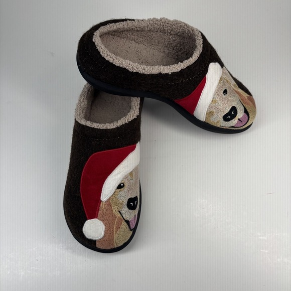 L.L.Bean Daybreak Scuff Women's 8M Black Wool Clog Slipper Dog Motif House Shoes - Picture 15 of 16